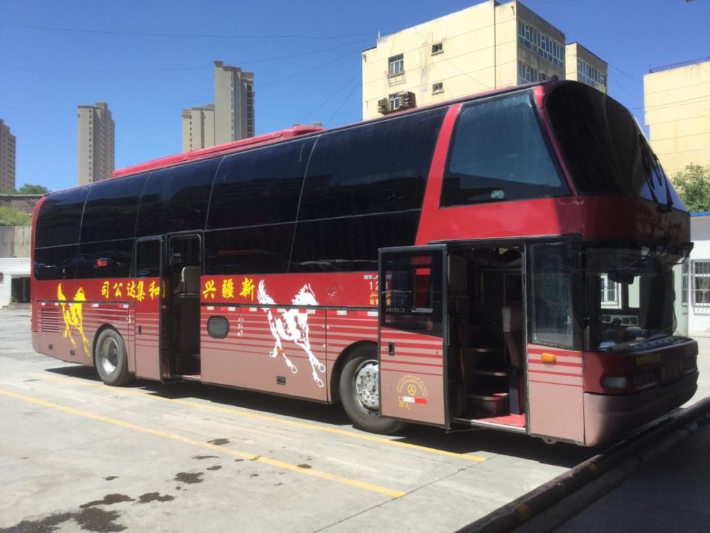 Sleeper bus, Taklamakan desert, Chinese bus