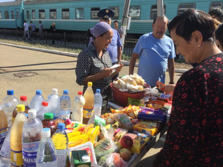 kazakhstan trains, Snacks for sale on the platform