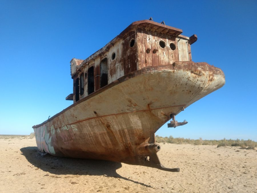 Moynaq Ship Cemetery on the Aral Sea at midday
