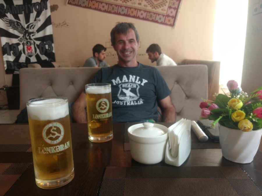 Happy to have found 1 manat beer in Lankaran,  budget travel tips for Azerbaijan