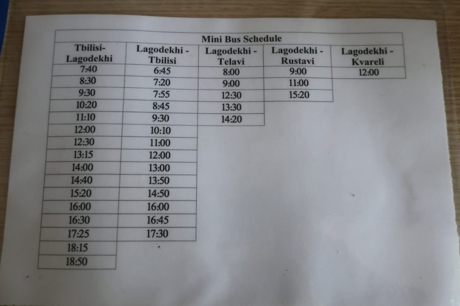 June 2019 bus timetable at the Lagodekhi Park Information Centre