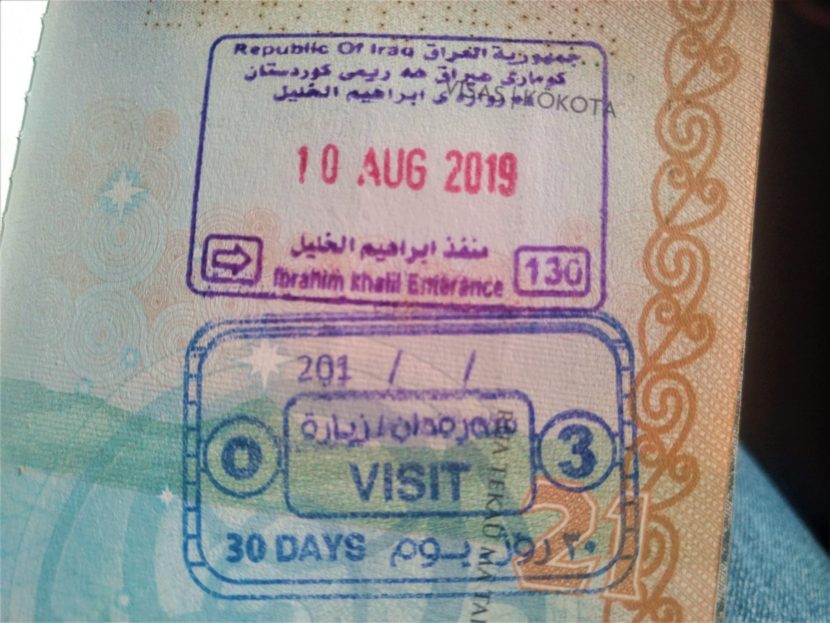 Entry stamp in passport for Iraqi Kurdistan