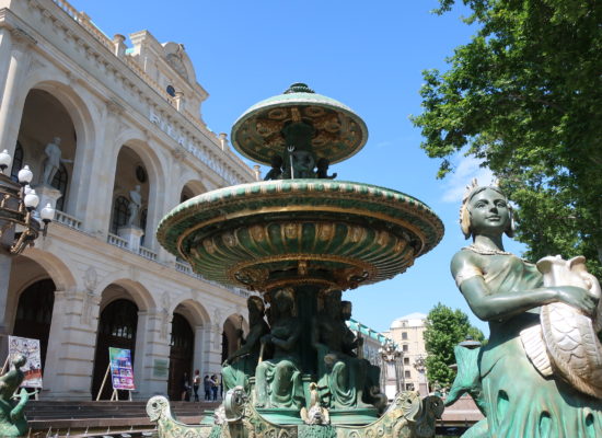 One of the fountains outside the Ganja Philharmonic theatre