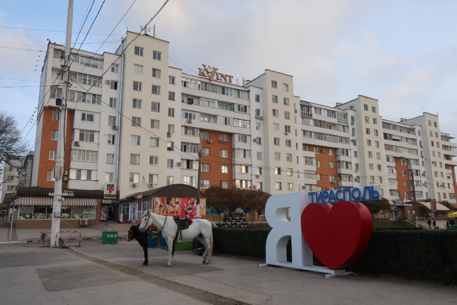 Horse rides and I heart Tiraspol sign in Transnistria