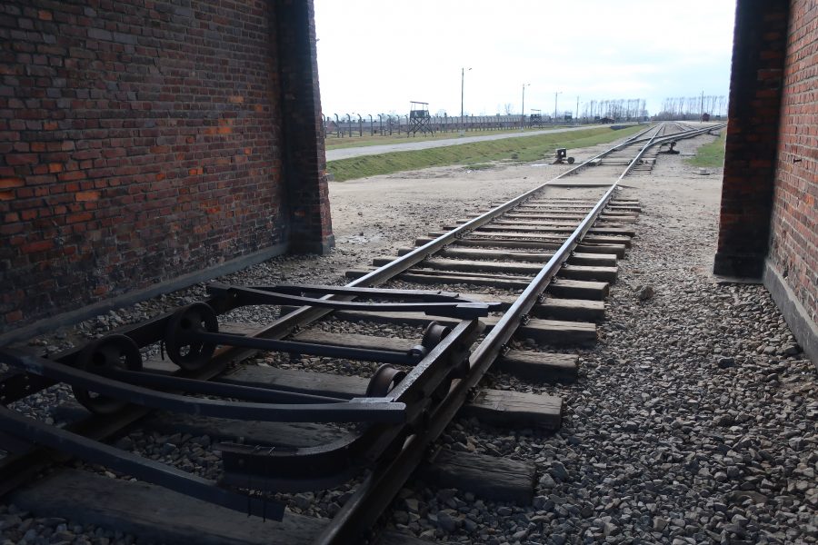Railway tracks were extended to go into Birkenau in May 1944 under the gatehouse